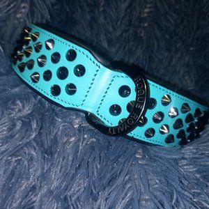 Teal leather studded dog collar